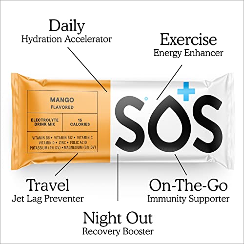 Image of SOS Hydration Electrolyte Powder Sticks | Low Sugar Rapid Hydration | Keto Friendly (24 Servings, Mango)