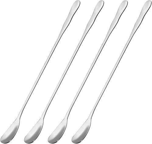 uxcell Cuchara de mango largo, 4 cucharas de helado de 7.87 pulgadas, cucharas de cóctel de acero inoxidable para mezclar, beber, café (plateado)