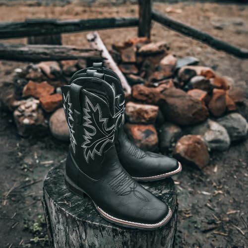 Image of Lumeheel Cowboy Boots for Men - Western Men's Boots with Classic Embroidered, Slip on Square Toe Boots, Slip Resistant Country Boots Chunky Heel Ankle, Durable Short Boots for Spring Fall