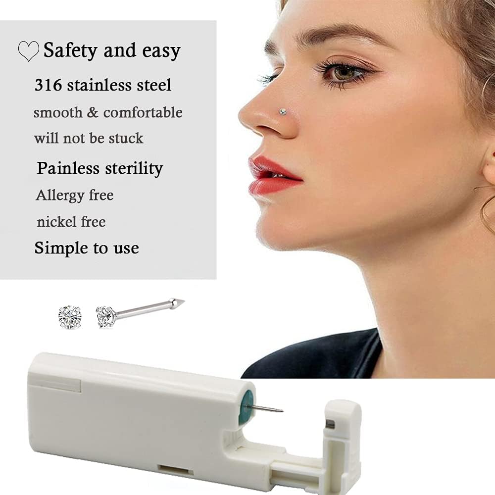 2 PCS 20G Self Nose Piercing Kit - Disposable Nose Piercing Gun Kit Built-in Nose Stud 2mm