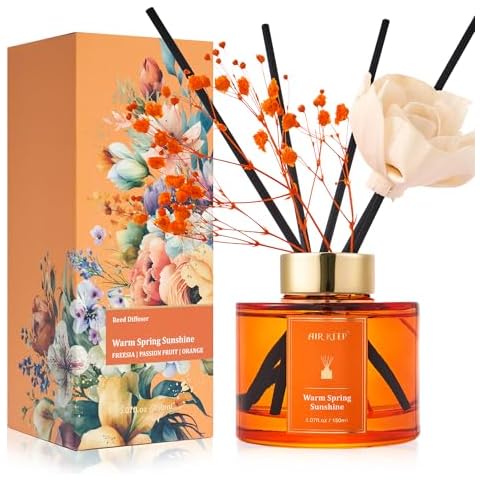 Airkeep Flower Reed Diffusers Set, 5.07 oz Freesia/Passion Fruit/Orange Scented Oil Diffuser with 8 Reed Sticks, Home Fragrance Diffuser Gift Set for Bathroom & Office Decor 150ml Cover