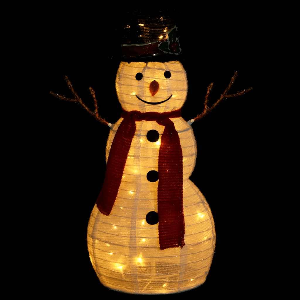 LED Schneemann Weihnachtsfigur 60 cm für Innen und Außen, Weihnachtsdeko mit 60 LEDs, 8 Lichtmodi, Stoff Deko-Figur für Weihnachtsstimmung, weiß