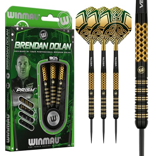 WINMAU Professioneller Spieler - Brendon Dolan Signature Series 25g - 90% Profi Wolfram Dartpfeile - Metallspitze Darts Set mit Dart Flüge und Dart Wellen
