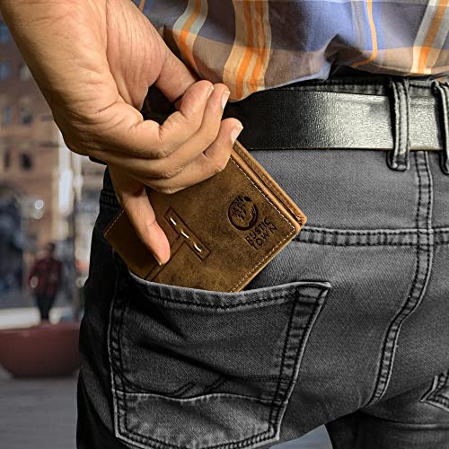 RUSTIC TOWN Full Grain Leather Wallet for Men | RFID Protecting | Handmade Vintage Bifold Travel Wallet | Slim Billfold with Credit Card Slots and Coin Pocket | Gift for Him2