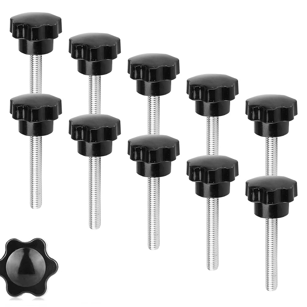 Vegena Vite a Stella M8 x 50 mm con Manico a Morsetto, 10 Pezzi, Dado Nero per Macchina Utensili