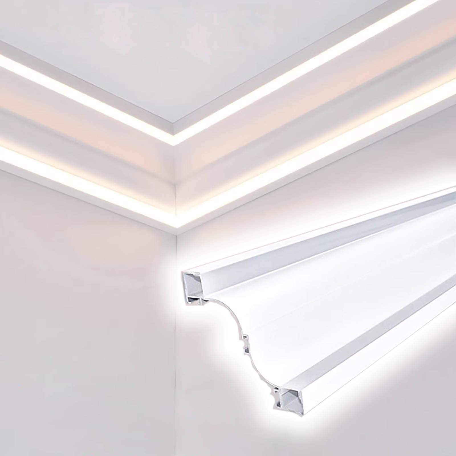 JYHHCYS Led Channel for Led Strip Lights, Aluminum Led Indirect Lighting Crown Molding Customizable, White Surface-Mounted Led Light Channel Trim for Home Hallway(L-9m/29.5ft)