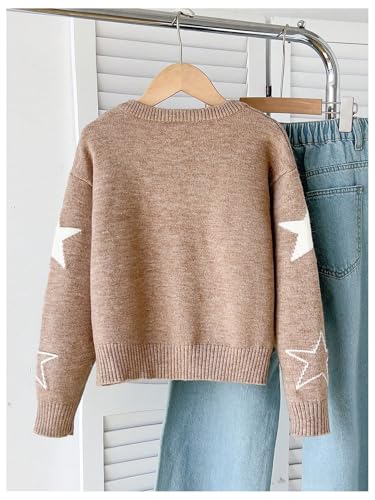 Image of RoseSeek Girl's Bow Graphic Sweaters Crewneck Long Sleeve Knit Pullover Tops Drop Shoulder Knitwear