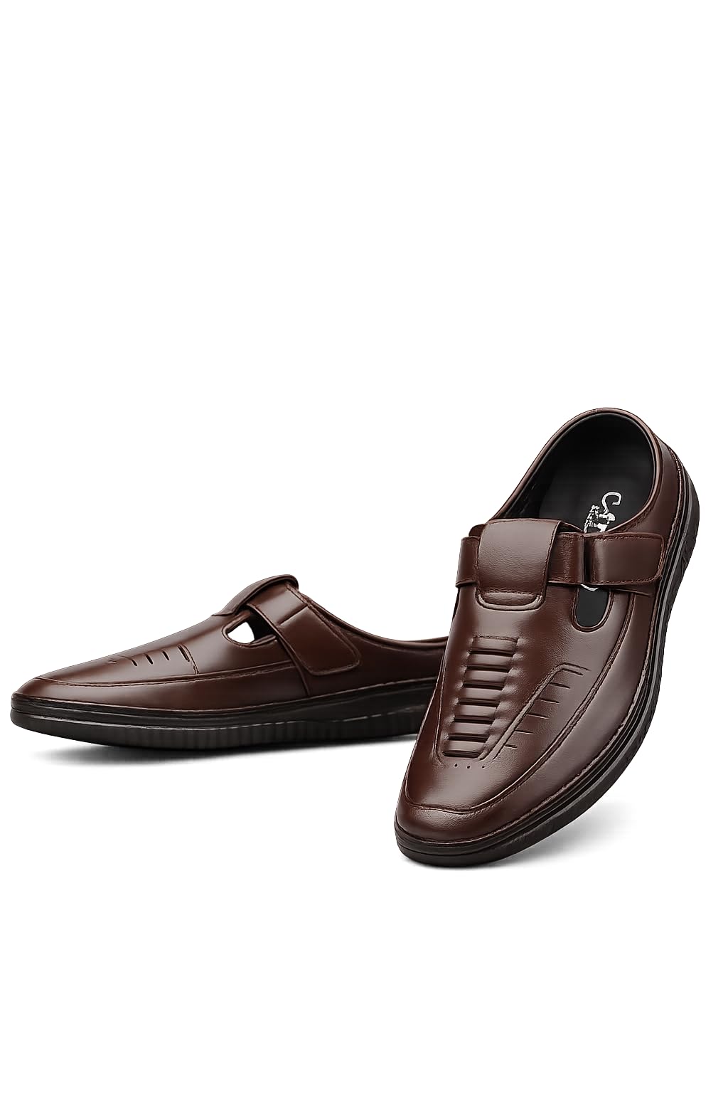 Men's Brown Half Roman Leather Sandals – Handcrafted Open-Strap Sandals for Casual & Semi-Formal Wear-image-48