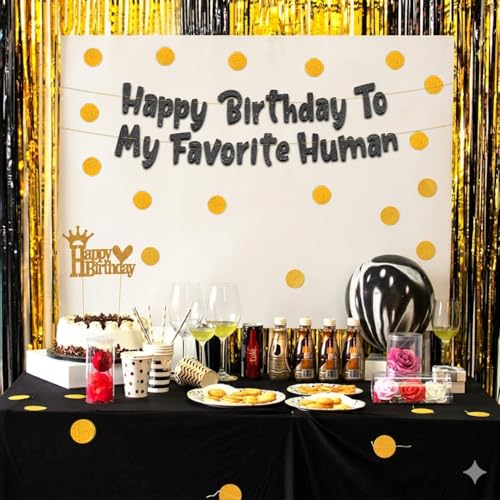 Image of Pre-Strung Happy Birthday To My Favorite Human - Funny Birthday Black Glitter Banner - Funny Birthday Decorations for Men and Women - Party Supplies and Gifts