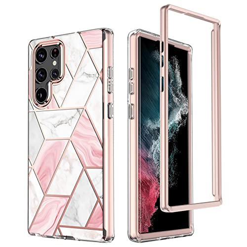 Mosoris Funda para Samsung S22 Ultra 5G Silicona Carcasa Mármol Brillante Ultrafina Rígida 360° Protección 2 en 1 Case Cover Antigolpes Protectora Caso para Samsung Galaxy S22 Ultra, Rosado thumbnail