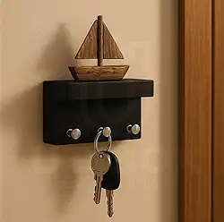 Porta Chaves De Parede com suporte para pendurar chaves e prateleira 3 pinos (preto)