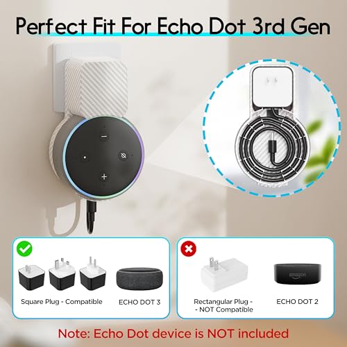 Image of Wall Mount Holder for Echo Dot 3rd Generation, Space Saving Accessories Smart Home Speakers, Clever Echo Dot 3rd Gen Accessories with Built-in Cable Management without Messy Wires - Carbon Fiber White
