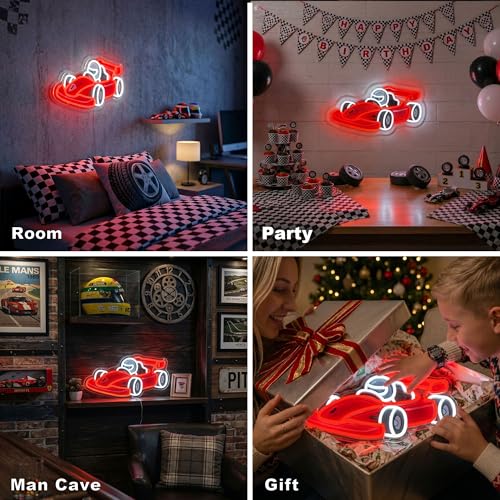 Image of CULOIS Race Car Neon Sign for Boys Room Decor - Dimmable Racing Car LED Neon Light, Bedroom Game Room Wall Decor, Teen Boy Playroom Birthday Gifts