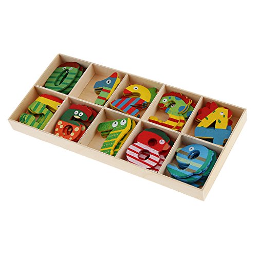 Números de madeira de animal fofo colorido Homyl – Números de artesanato para crianças aprendendo ce