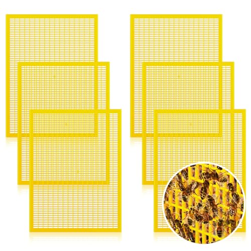Yinkin 6 PCS Plastic Queen Excluder Queen Bee Excluder Bee Hive for Beekeeping and Separating Queen Bees from Honey (Yellow 8 Frame)