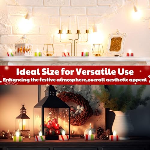 Vihose ANB-VIHOSE-20958 50 Pcs Christmas Battery Tea Light, Candy Cane Striped Decorations, Flameless Electronic Candle, Realistic And Bright Led Wax Candles For Birthday Table Wedding Holiday Party thumb #3