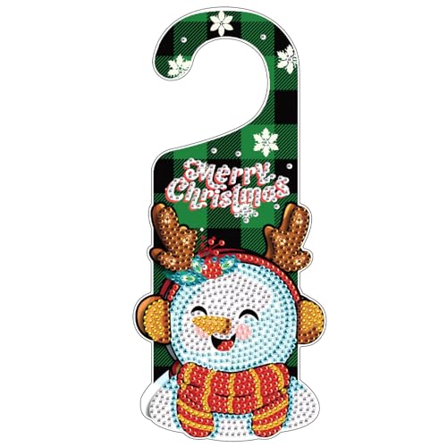Image of AiYuanzsh Diamond Painting Christmas Door Sign Pendant Kits for Door Decoration, Christmas Snowman 5D Crystal Rhinestones Diamond Art Hanging Door by Number Kits Hanging Home Decor Gift