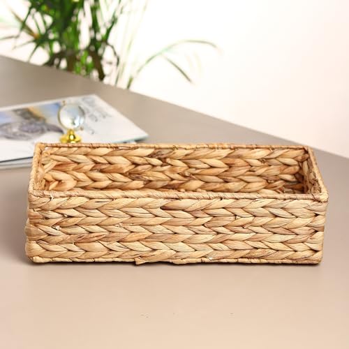 Habere India-All the Cultures Fabricating India Wicker Basket for Storage with Metal Frame | Wicker Baskets for Bathroom | Storage Baskets for Wardrobe | Waterhyacinth Basket (Design 02: 36x16x9.5 cm)