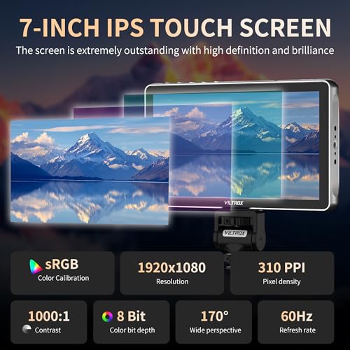 Image of VILTROX 7'' Camera Field Monitor 2800 Nits Touchscreen Camera Monitor, Full HD 1920x1080 Video Monitoring, 3D Lut, RGB Parade with Sunshade Hood and Battery for Sony Canon Nikon (DC-A1)