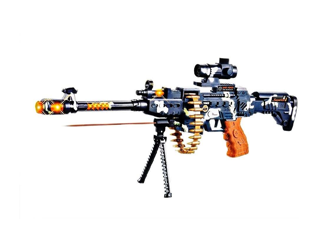 AGAS Musical Toy Gun with Flashing Lights, Pretend Play Gun Toy with Vibrating Body Guns & Darts, No Bullets Required. (Machine Gun)