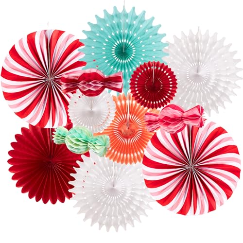 Image of Christmas Hanging Paper Fans Decoration Christmas Peppermint Candy Hanging Ornaments Party Ceiling Hangings Deco Candy Tissue Paper Fans Backdrops Party Supply