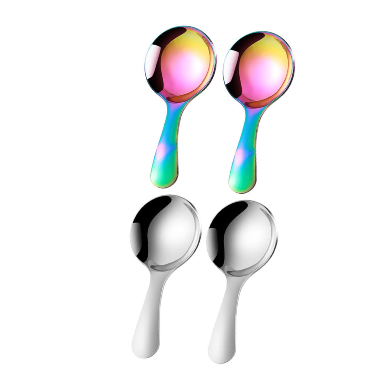 OFFSCH Rounded Edge Children's Spoons Set 4pcs Stainless Steel Ice Spoons Polished Multi-functional Household