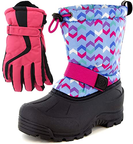 Northside Frosty Winter Boys Snow Boots with Matching Waterproof Gloves, Size: 13 M US Little Kid - Lt Blue/Fuchsia (Blue)