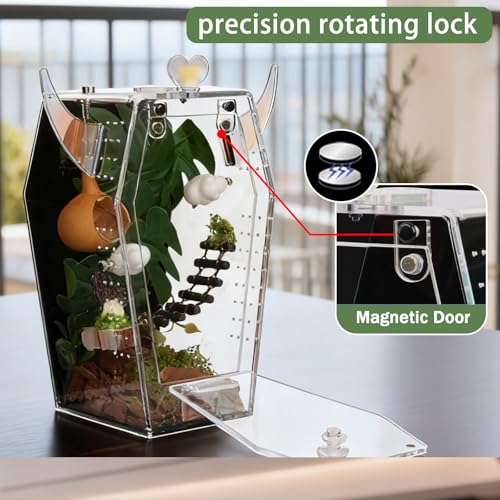 Image of Acrylic Jumping Spider Enclosure，3mm Clear Coffin Terrarium with Magnetic Door & Feeding Hole, Secure Habitat for Jumping Spiders, Mantis, Small Tarantulas