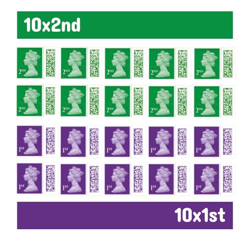 Striyco Essentials 10 x 1st Class & 10 x 2nd Class Stamps (20 Total) - Barcoded Self-Adhesive UK Letter Postage Stamps for Standard Mail