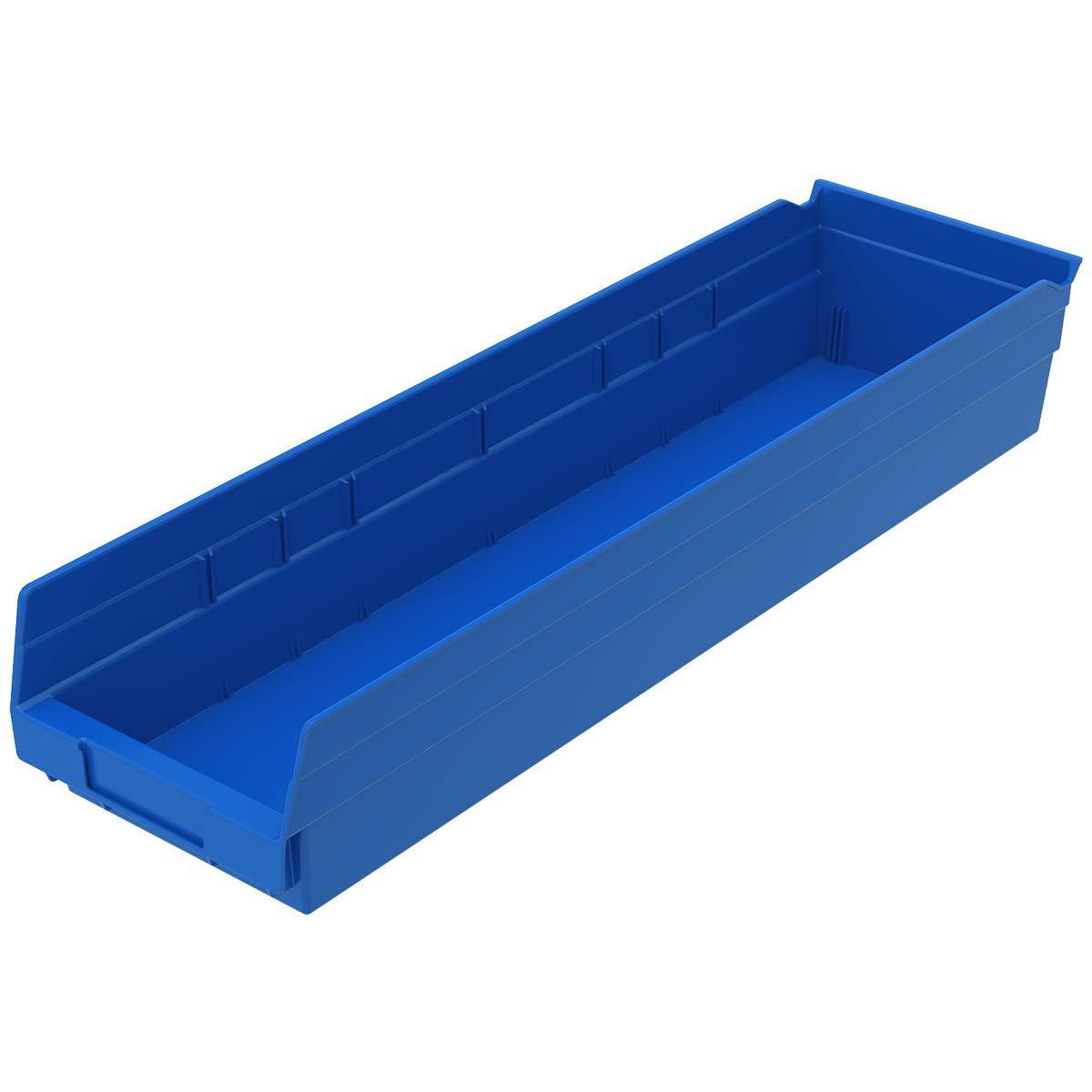 Photo 1 of Akro-Mils 30164 Plastic Nesting Shelf Bin Box, (24-Inch x 6-1/2-Inch x 4-Inch), Blue, (6-Pack)