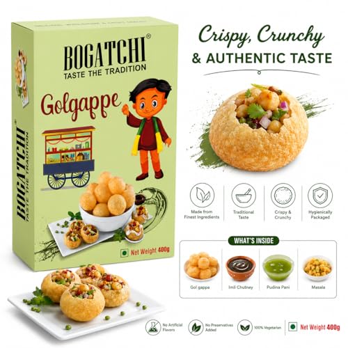 Image of BOGATCHI Ready-to-Eat Pani Puri Pellets 400g | Fry or Microwave Golgappa Papad | Instant Pani Poori Kit | Crispy & Hygienic Street Food Snack | Made with Premium Ingredients | Jumbo Family Pack