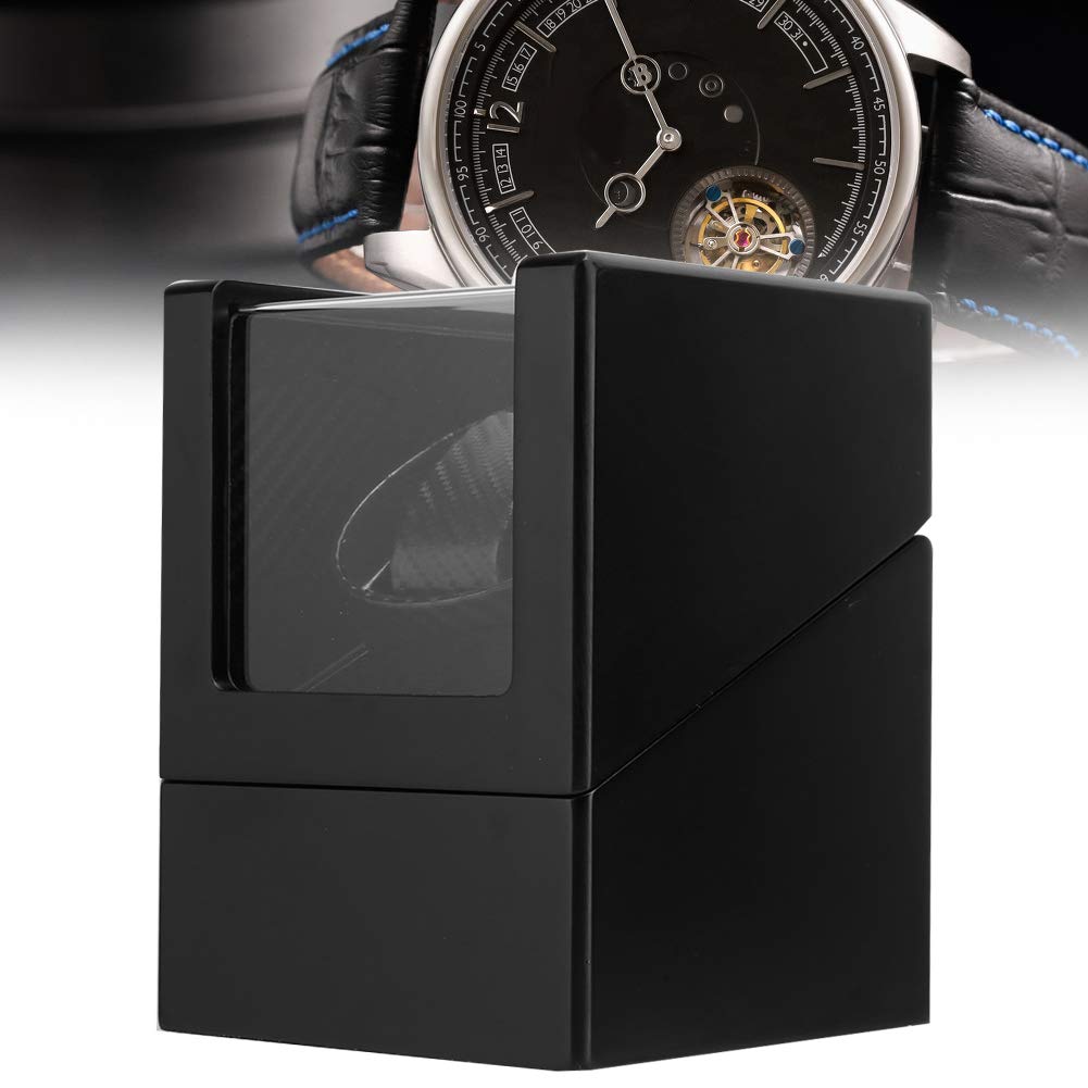 Automatischer Uhrenbeweger, geräuschisolierende Kohlefaser-Uhrenbox PU-Leder für Armbanduhr für Damen und Herren Mechanische Uhr 100-240V(Mich)