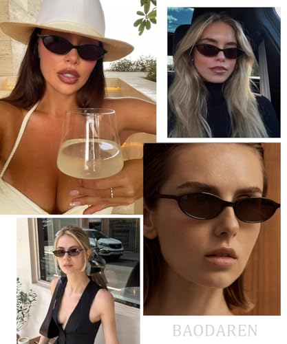 Retro Oval Cat Eye Sunglasses for Women Trendy Small Lightweight Y2k Narrow Sunnies Cateye Frame Shades BS21002