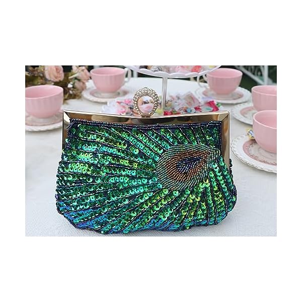 ASPHODELCHIC Peacock Clutch Bag Sequins Beaded Evening Purse for Wedding Cocktail Prom Party, Peacock, Middle - Image 8