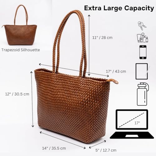 Large Leather Tote Bag for Women - Premium Quality Woven Leather Handbag with Superior Zipper Closure & 2 Pockets3