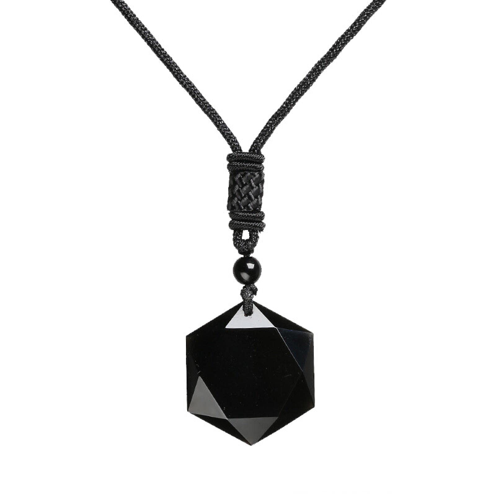 WEICHENGObsidian Pendant Male Blue Sandstone Six-pointed Star Necklace Female Starry Sky Energy Stone Spirit Pendulum Crystal Jewelry Obsidian Six-pointed Star