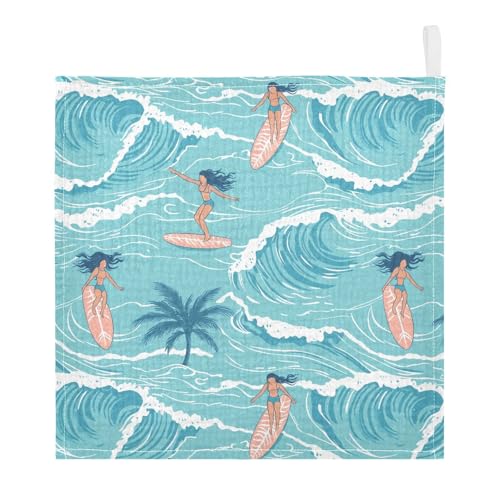 Image of vvfelixl Summer Girl Surfing Baby Burp Cloths Baby Muslin Washcloths for Boys Girls Cotton Babys Face Towel for Newborn Infants Soft and Absorbent 11.8 X 11.8 in, 5 Pack
