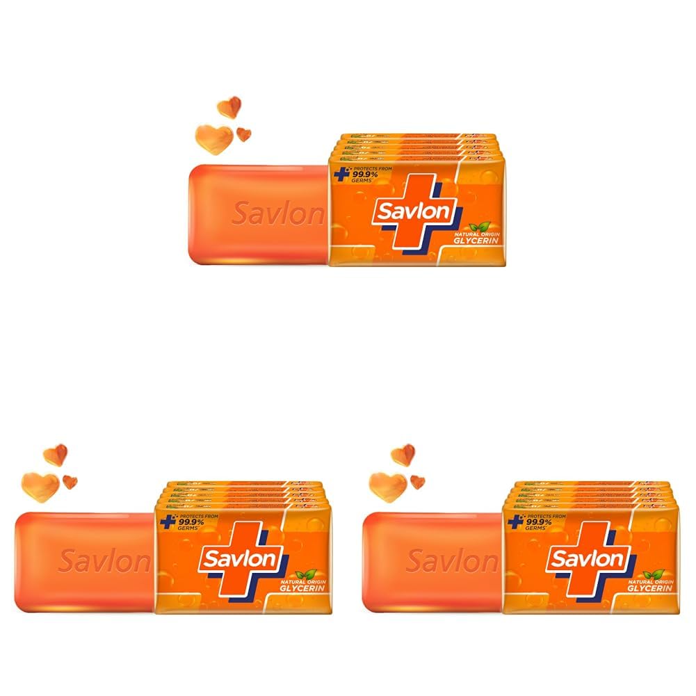 Savlon Moisturizing Glycerin Soap Bar With Germ Protection, 625g (125g - Combo Pack of 15), Soap for Women & Men, For All Skin Types