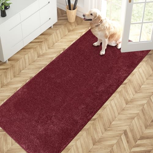 PURRUGS Dirt Trapping Door Mat 31.5" x 70", Non-Slip Machine Washable Entry Rug, Shoe Scraper, Dog Doormat, Super Absorbent Welcome Mat for Front & Back Door, Muddy Shoes & Paws, Burgundy Red