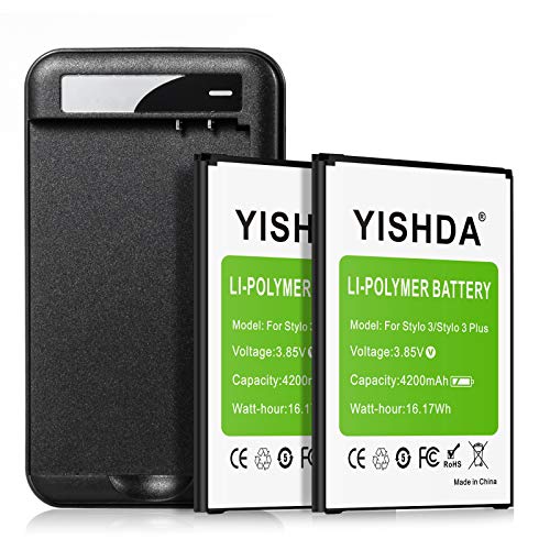 LG Stylo 3 Battery, YISHDA 2x4200mAh Li-Polymer Replacement Battery with Battery Charger for LG Stylo 3, LG Stylo 3 Plus Cell Phone | LG Stylo 3 Spare Batteries Kit [18 Month Warranty]