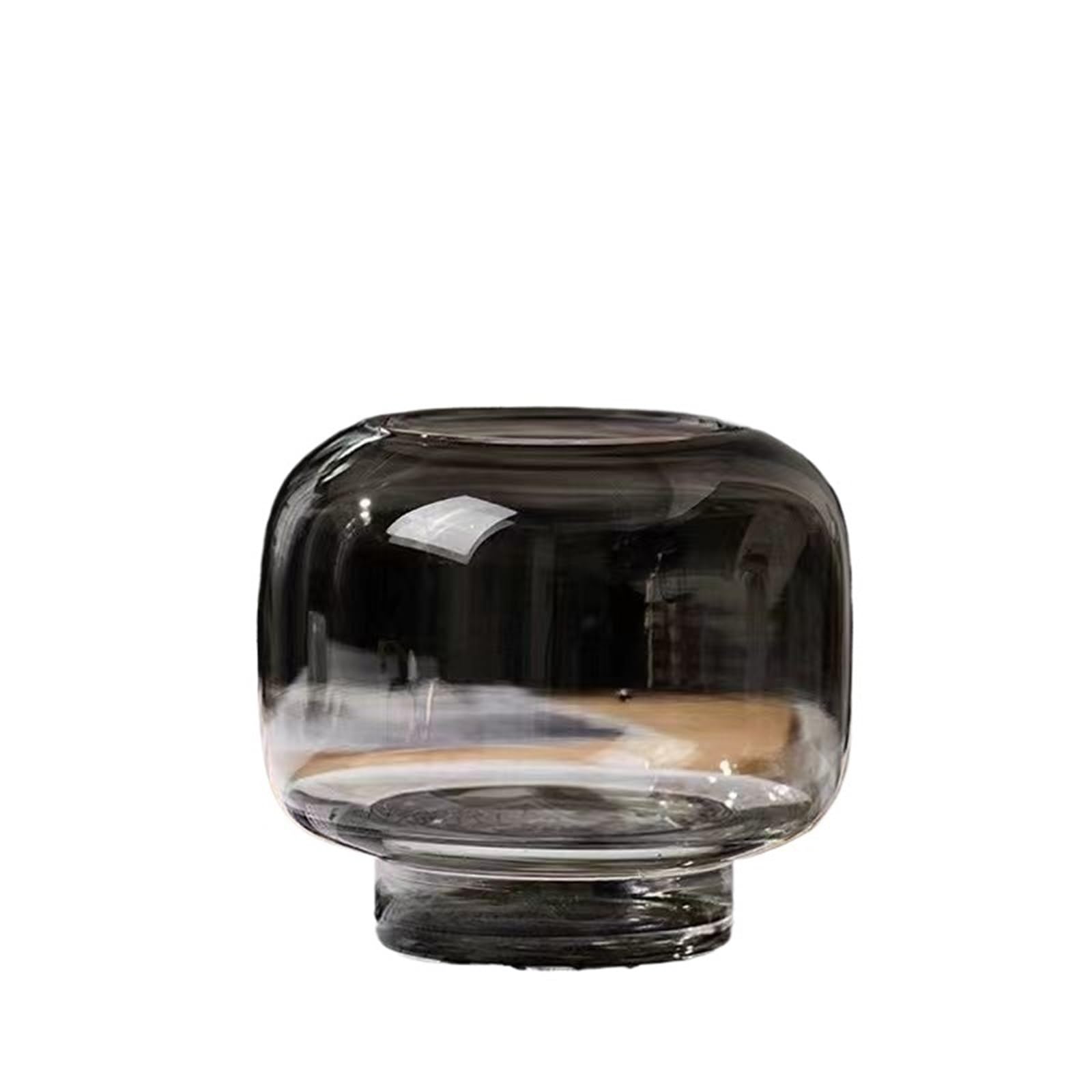 Vase Hydroponique Verre Vase en Verre Transparent avec Conception Circulaire à Grande Bouche, Table Manger for Salon, Arrangement Floral hydroponique, Ornement Double Usage(Small Gray)