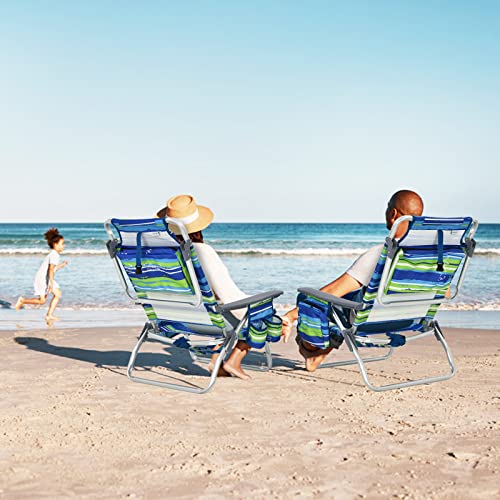 Image of Tangkula Set of 4 Backpack Beach Chair, 5-Position Lay Flat Beach Chairs with Cooler Bag, 2 Cup Holders, Towel Bar, Lightweight Folding Beach Chair with Backpack Straps