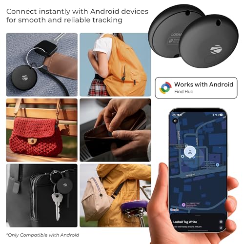 Image of Zebronics Smart Finder Tag (Android Only), Google Find Hub Compatible, Ring to Find, Lost Mode & Real Time Item Tracking, Quick Setup, 1 Year Battery Backup, Lanyard Included (Loshall Tag, Black)