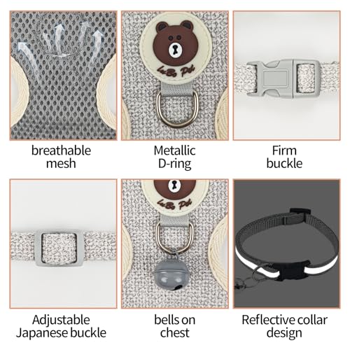 Cat Harness and Lead Set - Escape Proof for Walking, Soft Mesh With Adjustable Reflective Stripe and Leash for Small Medium Cats Dogs Pets (M) - Image 4