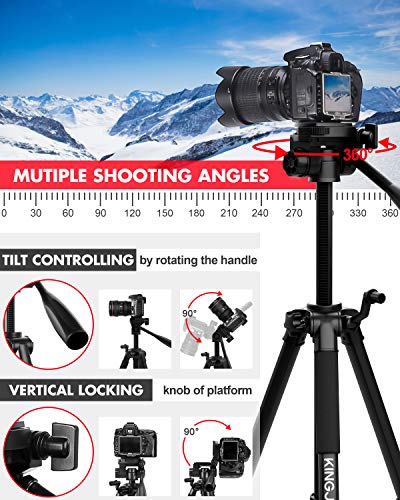 KINGJOY Compact Light Weight Tripods, Travel Portable Camera Aluminum Tripod with Fluid Head for Photography Video Shooting, Support Canon Nikon Sony DSLR Camcorder with Carry Case, Black, VT-860