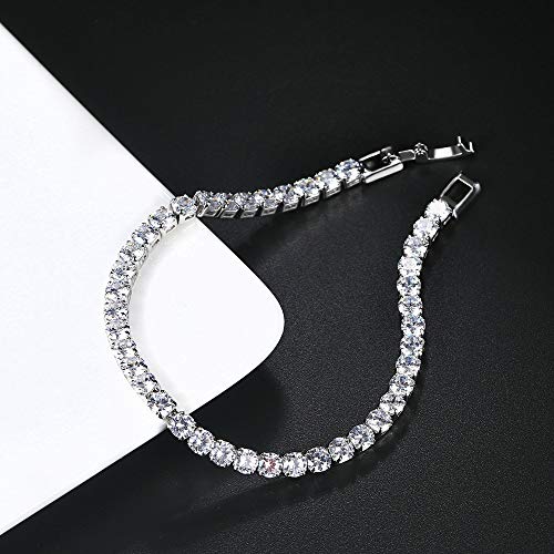 4mm Cubic Zirconia Tennis Bracelet Stainless Steel Silver Chain for women, 18K Gold/Silver Plated Classic Tennis Bracelet 7 inches3