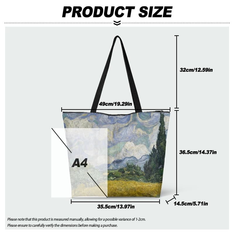 Image of Art Lover Zippered Tote Bag Waterproof Large Work Tote Bags, Artwork Women's Purse Handbags Travel Totes