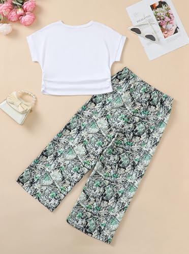 Image of Girls 2 Piece Outfits Star Print Ruffle Sleeve Tops and Wide Leg Pants Set Summer Clothes