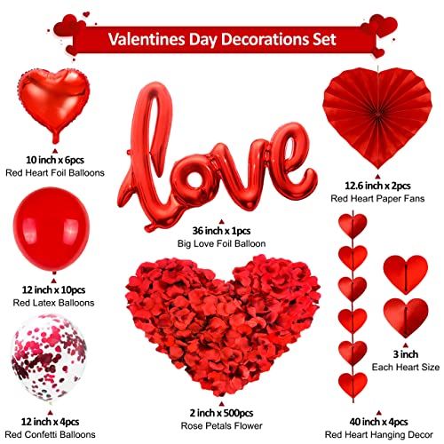 Valentines Day Party Decoration Kits, 36 Inch Love Foil Balloon, Red Heart Balloons, Heart Paper Fans - Image 3