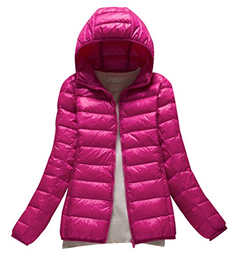ISSHE Abrigo Plumas con Capucha Mujer Abrigos Acolchado Plumiferos Ligeros Chaquetas Chaquetones Plumon Anorak Plumifero Corto Cazadoras Chaqueta Acolchada Mujer Plumas Ultralight Invierno Rosa M